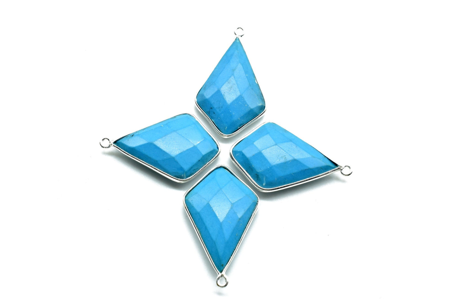 Turquoise 20x30mm Diamond shape single bail connector,Brass Silver Plated bezel,Turquoise Faceted Briolette Connector,Turquoise Bezel charms