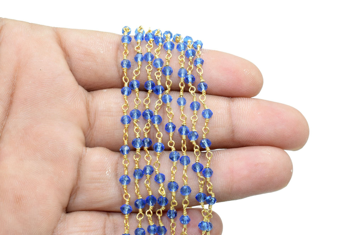 Tanzanite Quartz 3mm Beaded Chain,Rosary Chain,Tanzanite Wire Wrap Chain,Tanzanite Brass chain Jewelry Making Chain,Tanzanite Rosary