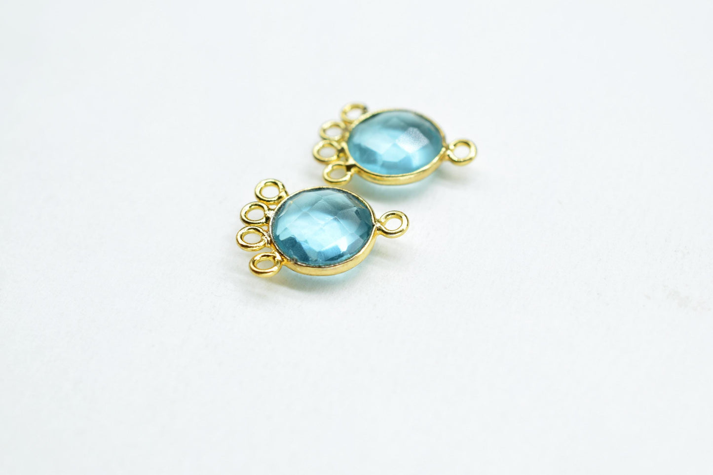 Sky Topaz 10mm Round Bezel Charm/Gemstone Brass Component/Single Bail Pendant charms/Round Handmade Jewellery Connector/B'day Gift