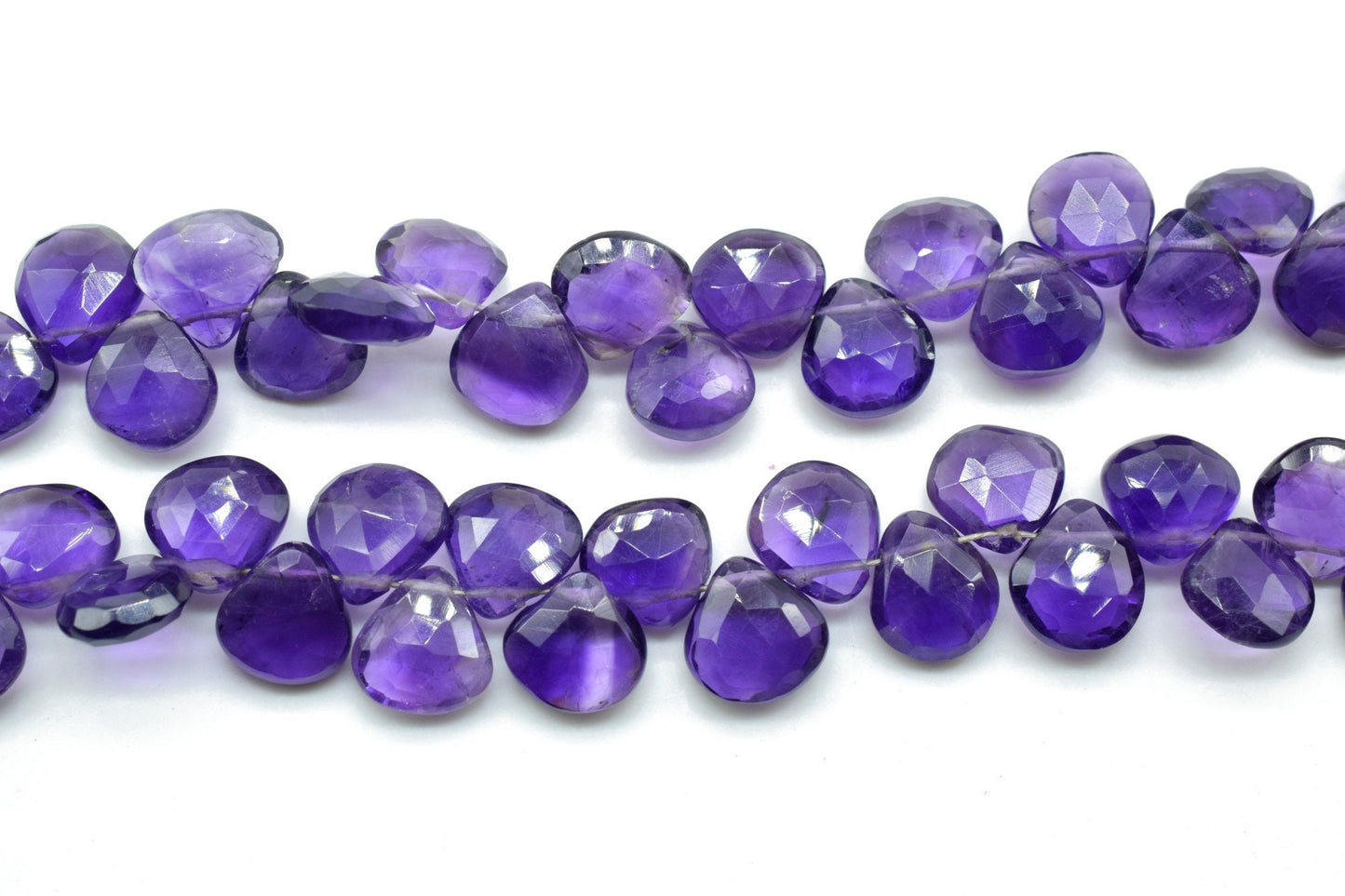 Purple Amethyst 8mm heart shape faceted Briolette,Amethyst beads,Amethyst jewelry making beads,Amethyst briolettes 8 inch strand,Amethyst