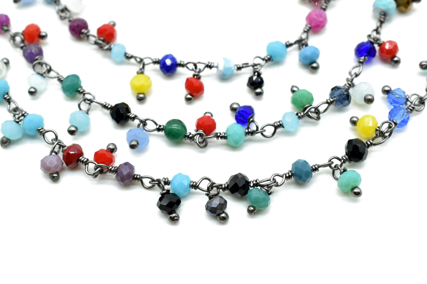 Multi Stones Cluster Rosary Chain,beaded Flower Chain Beads 3mm Rondelle faceted,Cluster Rosary Chains,Dangling Flower Chain,Rosary Chain