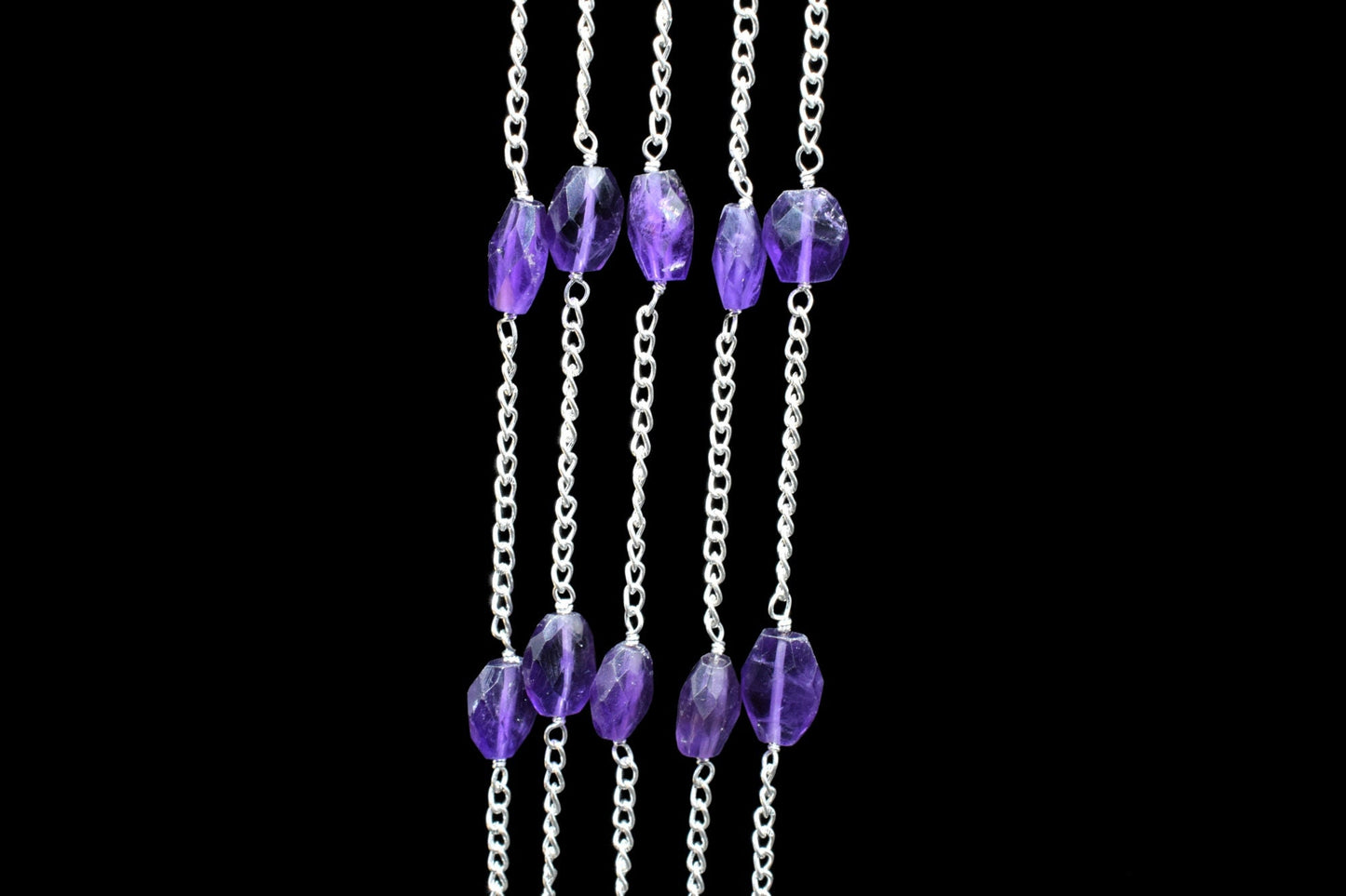 Amethyst Briolette Rosary Chain,Amethyst wire wrapped Beads Chain,Rosary Link Chain, Rosary Chain Supplies,Amethyst Beaded Rosary Chain,