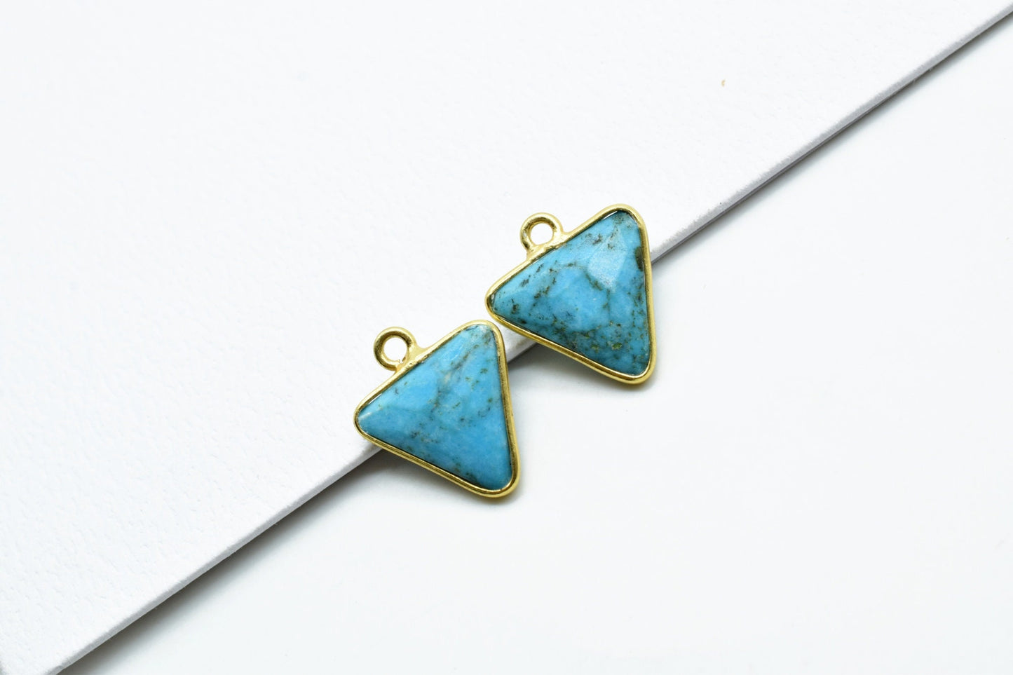 Blue Turquoise 12mm Triangle shape single bail connector, Gold Plated bezel,Turquoise Pendant,Turquoise gold plated bezel,Turquoise charm