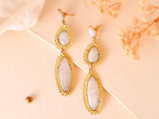 Natural Moonstone Dangle Earring/Gold Plated Earring/Bridal Earring/Handmade Jewelry/Moonstone Wedding Earring/Gold Plated Jewelry/Gift
