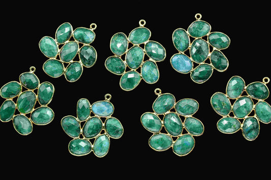 Emerald Component Earring,Oval Shape Gemstone Connectors Jewelry,May birthstone pendant,Emerald Jewelry,Gold Plated Pendant,Handmade Jewelry