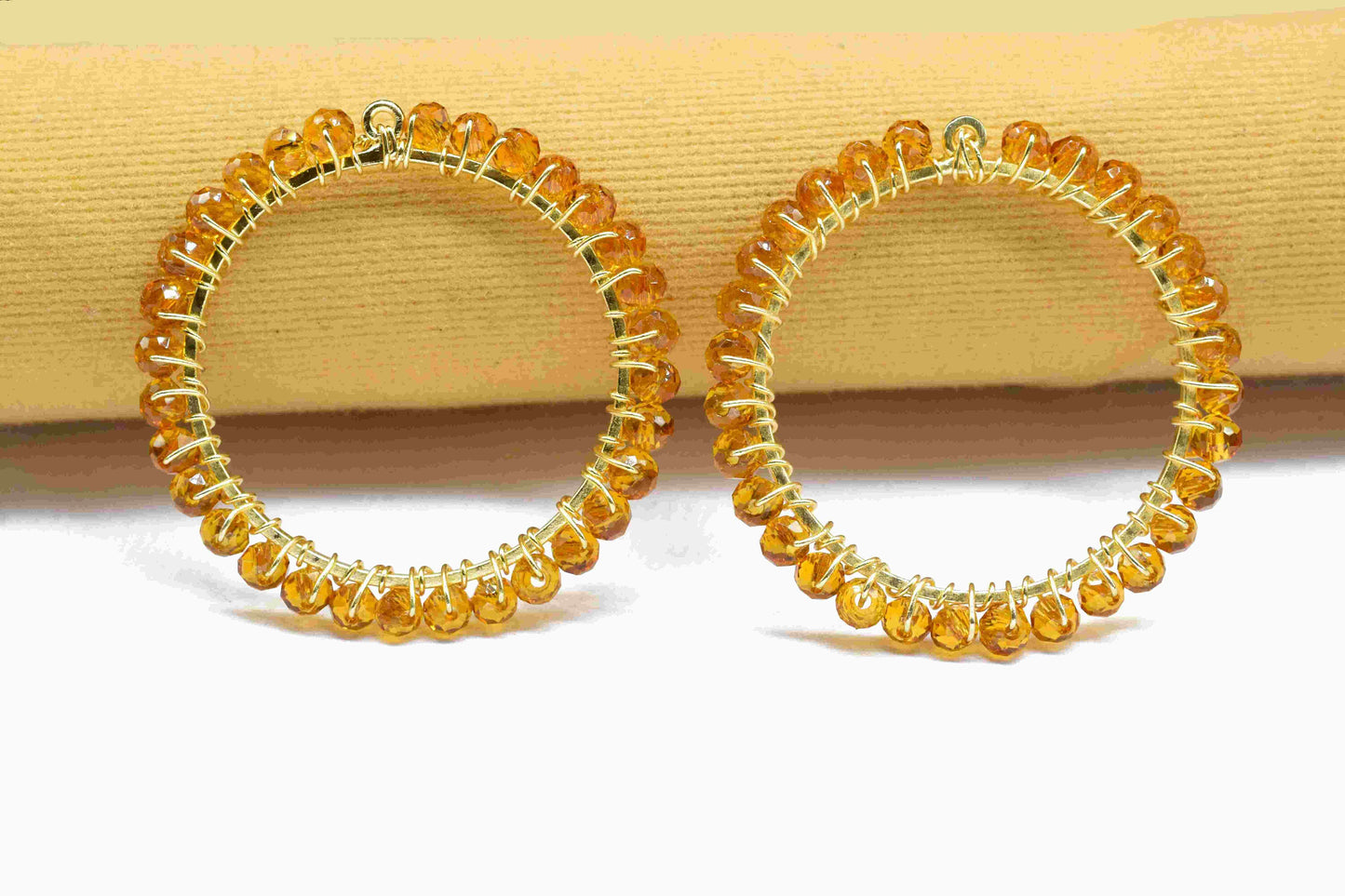 Citrine Wire Wrapped Dangle Connectors,Circle Pendant Components,Handmade Earring,Beaded Hoop Earring,Finding Component Citrine Jewelry,Gift