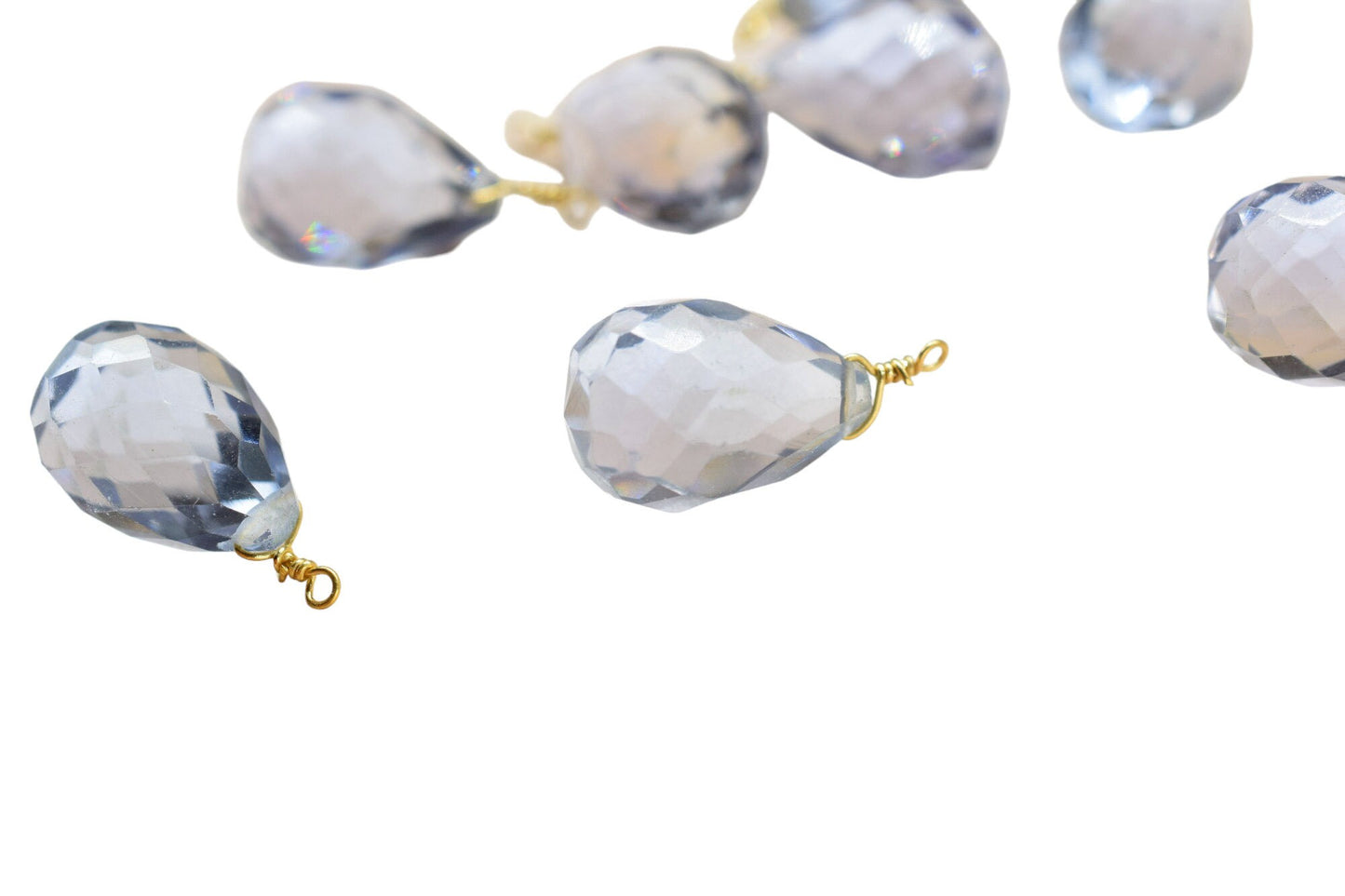 Brazilian Amethyst 10x14mm Faceted Drops Wire Wrapped Gemstone,Amethyst dainty dangle drops,Amethyst Gemstone Connector,Birthstone Jewelry