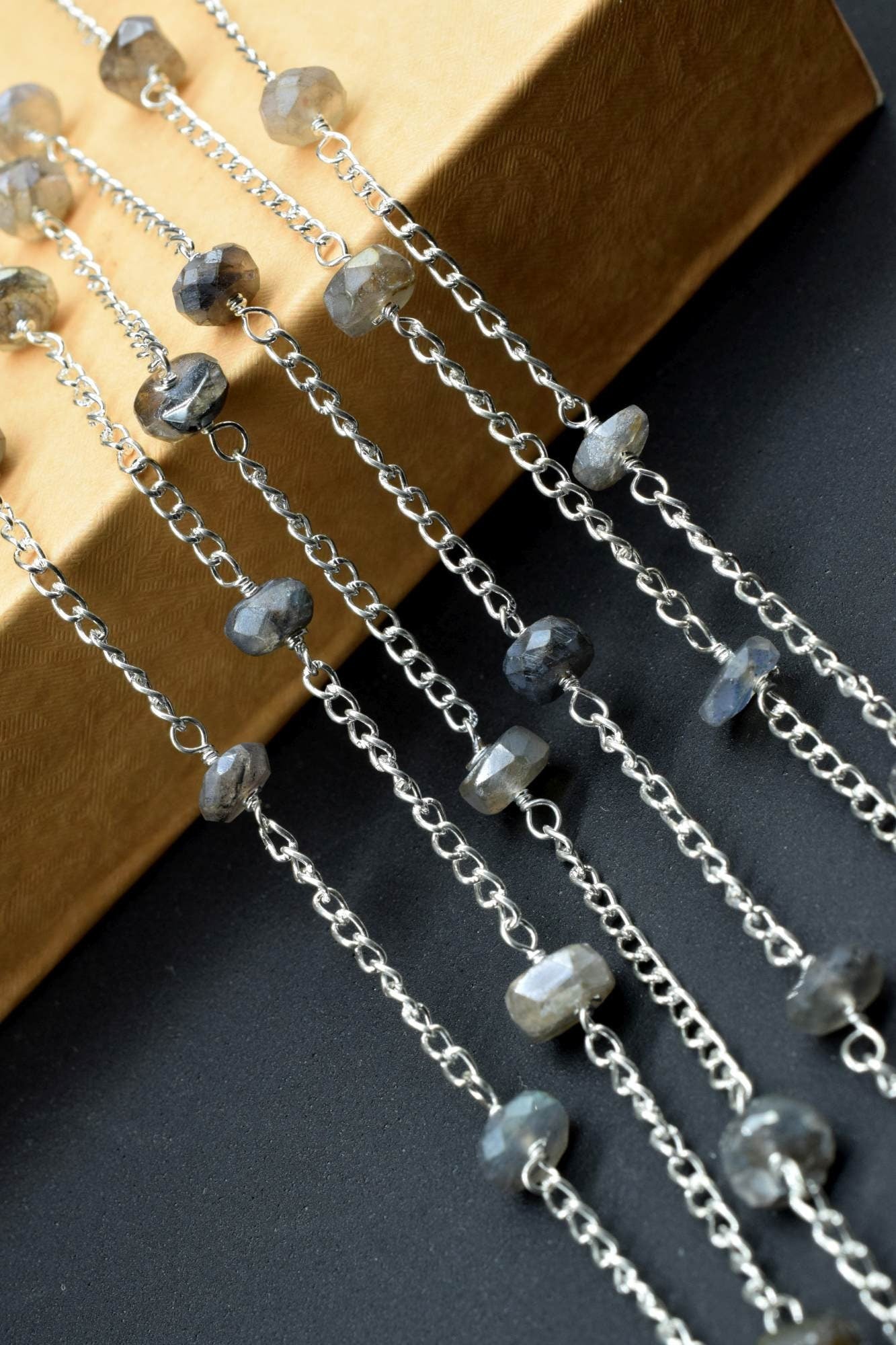 Labradorite Rosary Chain,Labradorite Coted Beads Rosary,Jewelry Making Rosary,wire wrapped Rondelle chain by foot,Gemstone Bead Chain,Rosary