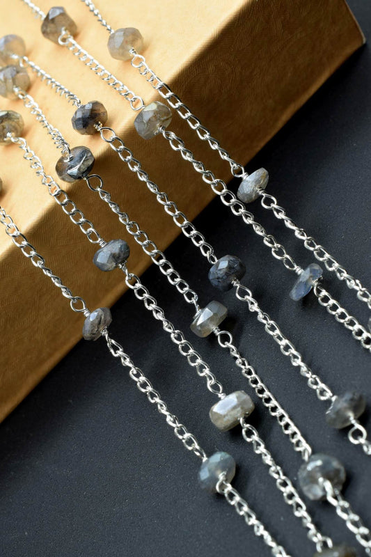 Labradorite Rosary Chain,Labradorite Coted Beads Rosary,Jewelry Making Rosary,wire wrapped Rondelle chain by foot,Gemstone Bead Chain,Rosary