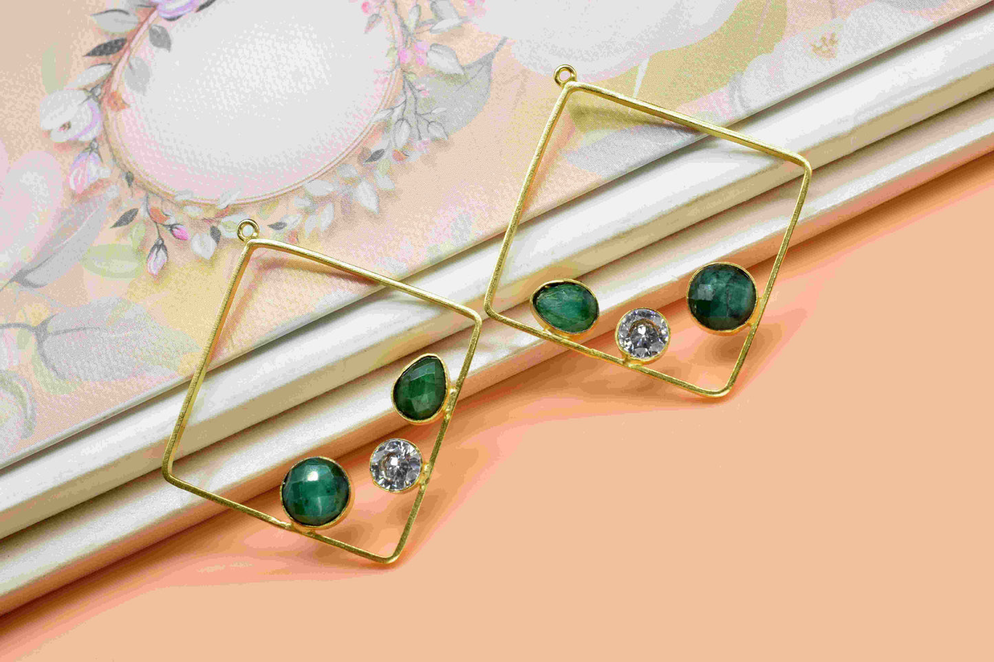 Emerald Gemstone Dangle Component,Emerald 32mm Square Shape Component,Multi Earring,Finding Necklace,Component Jewelry,Earring Connectors