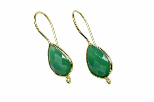 Green Onyx 9x13mm Teardrop Earring Connector,Green Jewelry,bezel frame Connector,Earring Studs Connector,Jewelry Making,Green Onyx Component