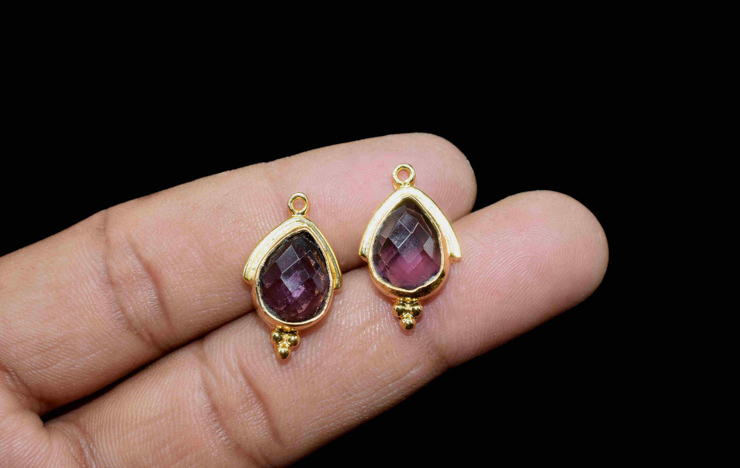 Amethyst 9x13mm Bezel Connectors,Amethyst Quartz jewelry making charm,Single bail connnectors,Amethyst Teardrop,Handmade Gemstone Bezel