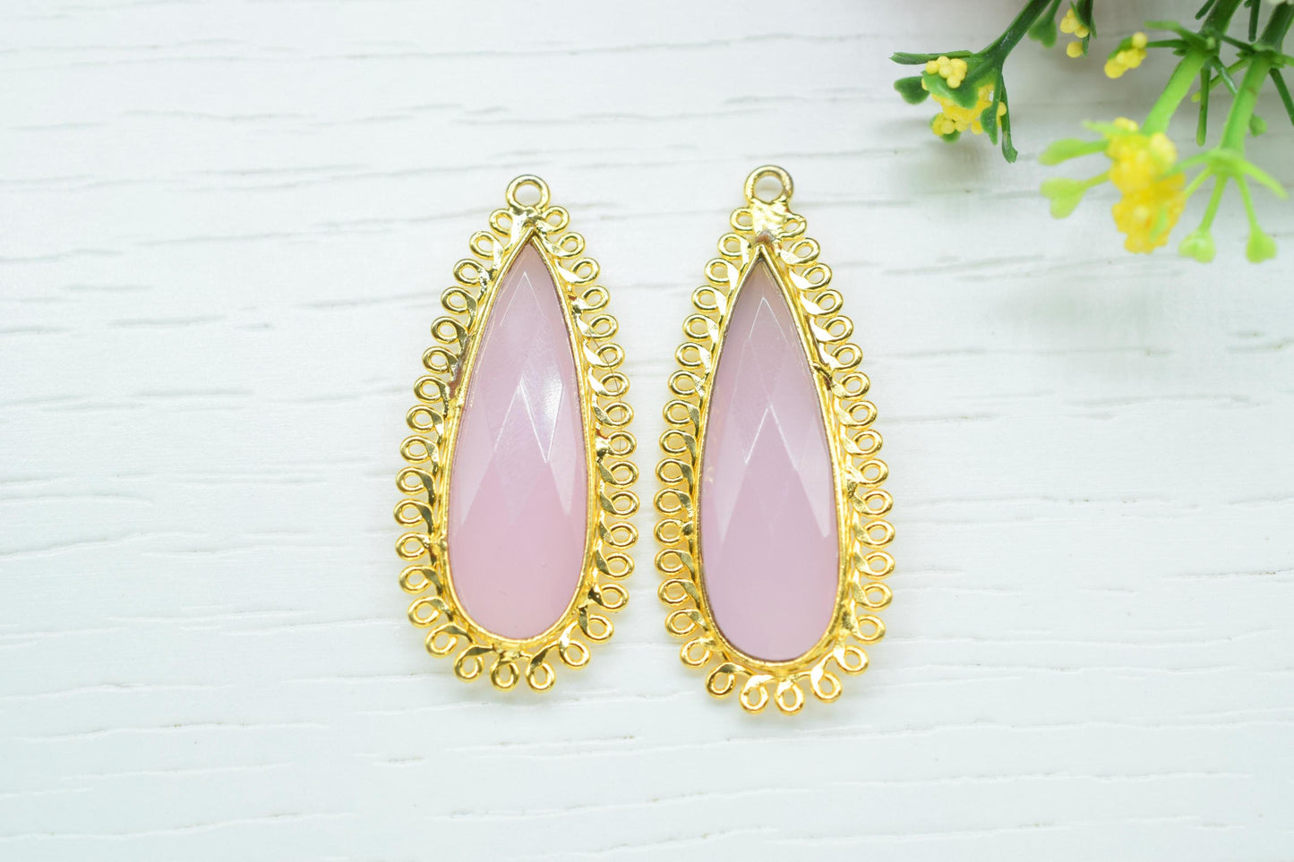 Rose Quartz 10x30mm Teardrop Bezel Charm,Single Bail Pendant,Handmade Jewellery Connectors,Gemstone Brass Component,Handmade Connector,Gift