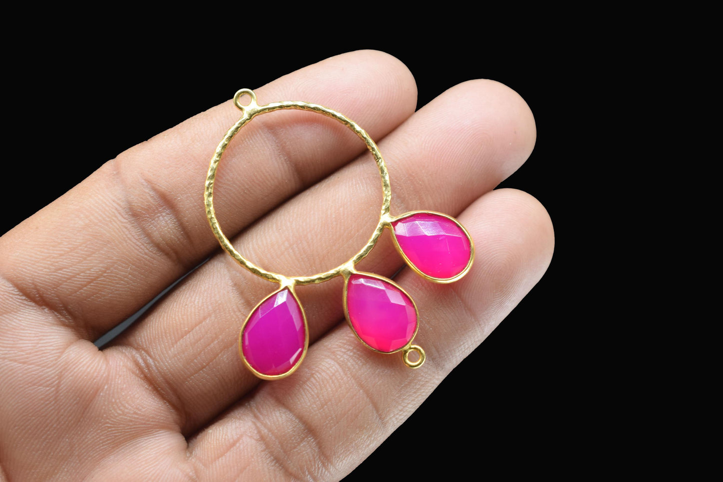 Pink Chalcedony Jewelry Connector/Connector Jewellery/Gold Plated Pendant/Handmade Jewellery/Double Bail Pendant/Women Jewelry/B'day Gift