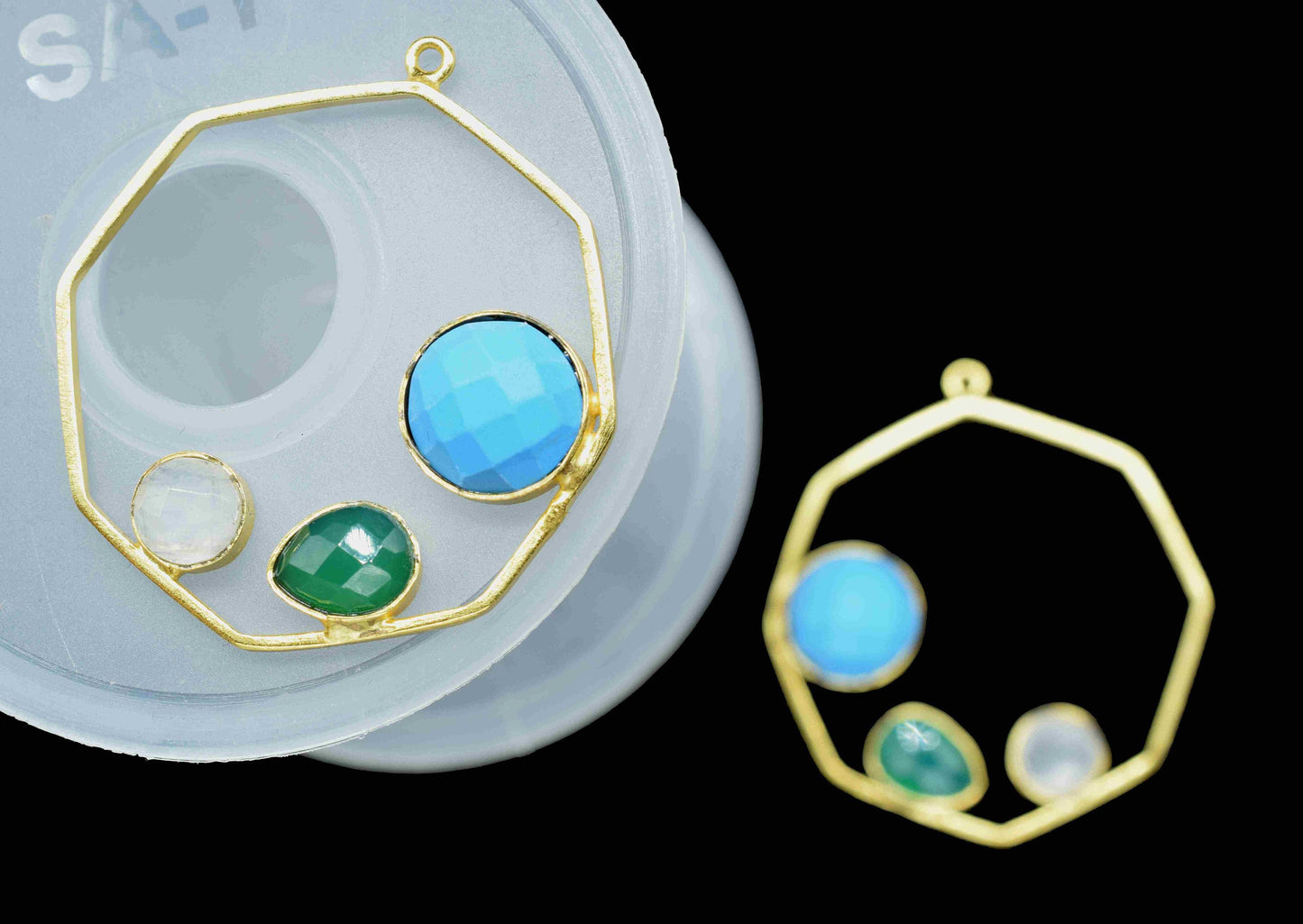 Multi Stone Turquoise Gemstone 10mm Round Shape Pendant,Green Onyx Pendant,Moonstone Faceted Gemstone,Finding Hexagon Shape Jewelry,Gift Her