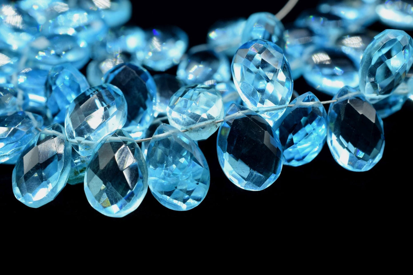 Sky Blue topaz Pear faceted Brioletes,8x12mm Pear Shape Briolettes Beads,9" Full Strand Sky Blue Topaz Beads,Finding Jewelry Supplies