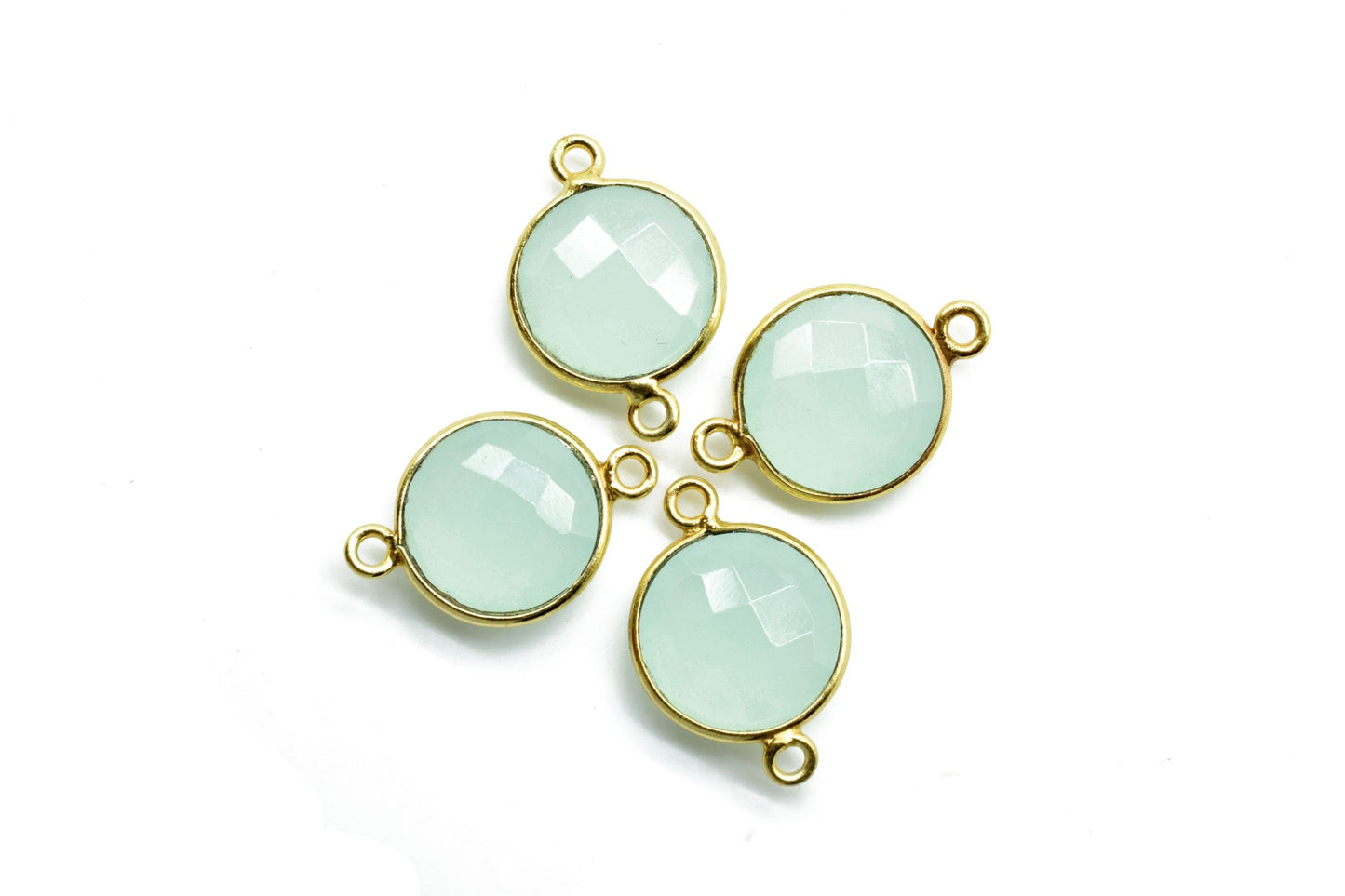 Aqua Chalcedony 12mm Round double bail connectors,Aqua Chalcedony Gold Plated Gemstone Bezel Connector,Aqua chalcedony Double Loop connector