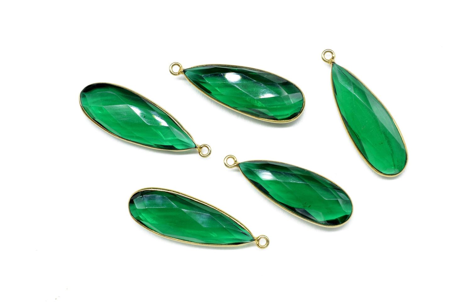 Emerald 10x30mm Pears Shape Connector,Gold Plated Single Bail Gemstone Connector,Jewelry Making Supplies,Green Gemstone Pendant,Bezel Charms