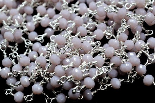 Lavender 3mm Beaded Chain,Lavender Rosary Chains,Lavender Gold Plating Wire Wrap Chain,Lavender Brass chain,Jewelry Making ChainRosary chain