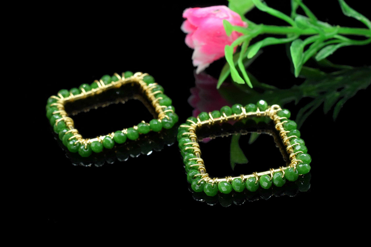 Emerald Quartz Wire Wrapped Dangle Connector,Gemstone Component,Handmade Earring,Finding Necklace Component Jewelry,Beaded Earring Connector