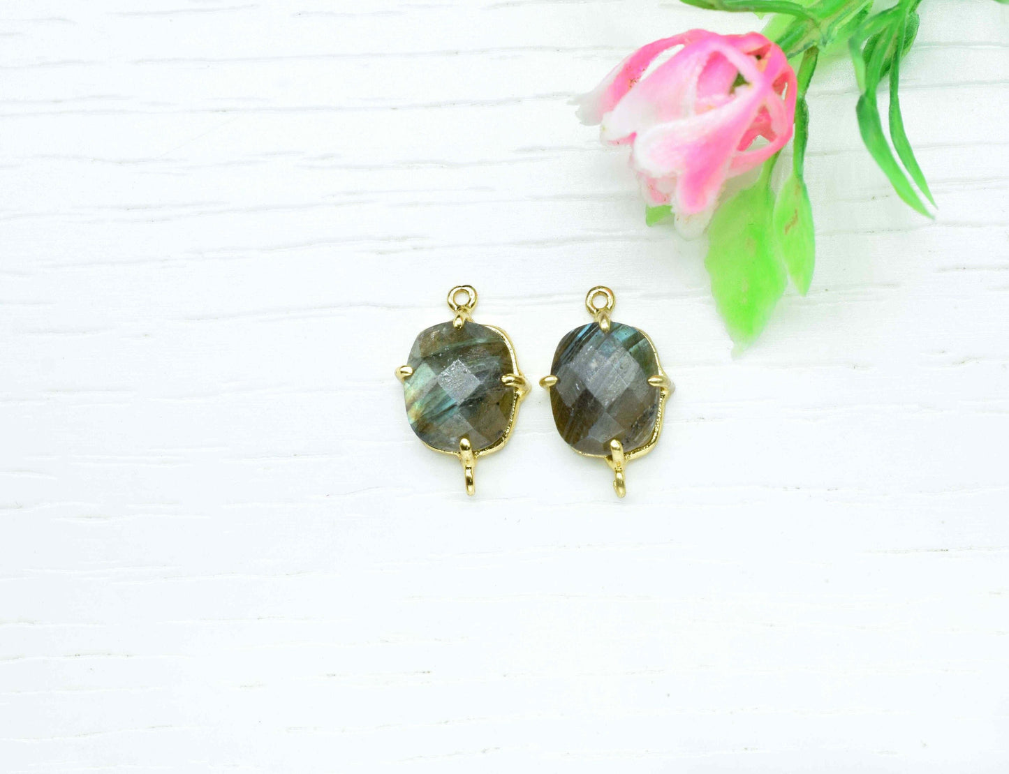Labradorite 10x12mm Cushion Connectors,Jewelry Making Bezel Connectors,Prong Setting Bezel,Natural Stone Connectors,Prong Set Earring,B'Gift