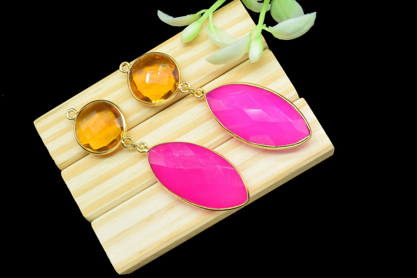 Pink Chalcedony Component pendant,Multi Gemstone Dangle Earring,Necklace Connector,Handmade jewelry,Dangle pendant Charms,Citrine Connectors