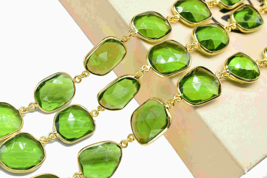 Peridot Gold Plating Bezel Link Chain,Gold Plated Gemstone Chain,Peridot Jewellery,Jewelry Making Chain,Peridot Handmade Bezels Chain,Gift