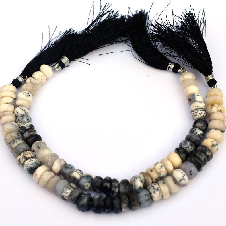 Natural Dendrite Opal Beads | Faceted Rondelle Beads | AAA++ Quality Opal | 10 mm | 8 Inches | Craft Supply Tool | Faceted Opal Beads