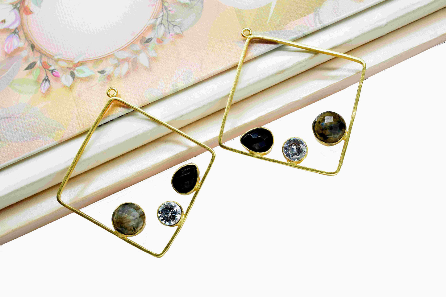 Labradorite Gemstone Component Square Shape Single Bail Charm,Labradorite 32mm Connector Pendants,Labradorite Jewelry,Single Loop Connectors