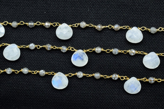 Moonstone 3mm Beaded Heart shape rosary Chain,Moonstone Heart Shape Rosary Chain,Sold By Foot,Moonstone briolettes beaded chain,Moonstone