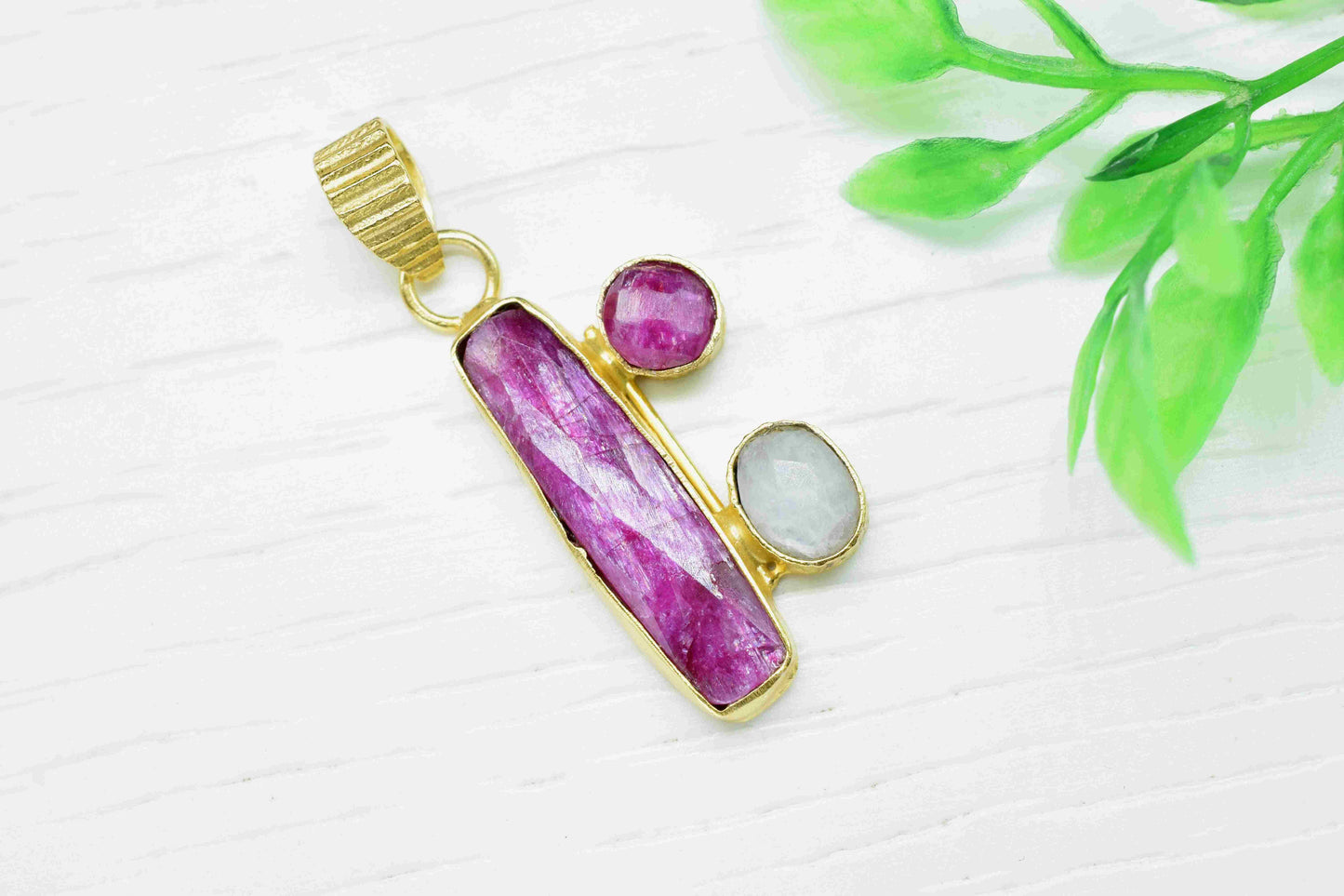 Multi Gemstone Pendant,Ruby Gemstone 6x25mm Rectangle Shape Pendant, Multi Stone Jewelry,Gemstone Pendant,Moonstone Jewelry,Pendant Jewelry