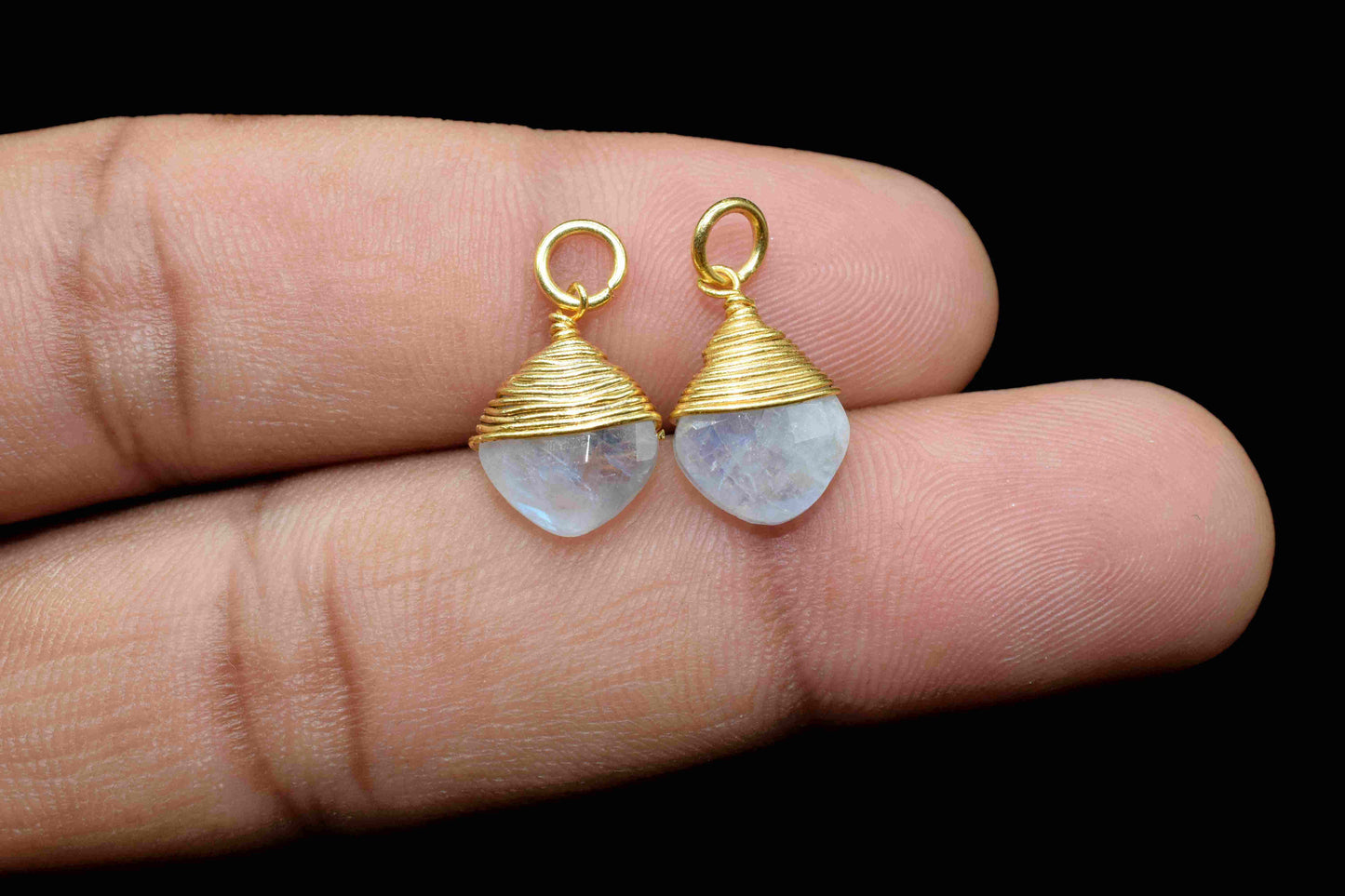Moonstone 8mm Wire Wrapped Pendant,Loop Connector,Pendant Jewelry,Wire Wrapped Necklace,Rainbow jewelry, 8mm Square Faceted Connector
