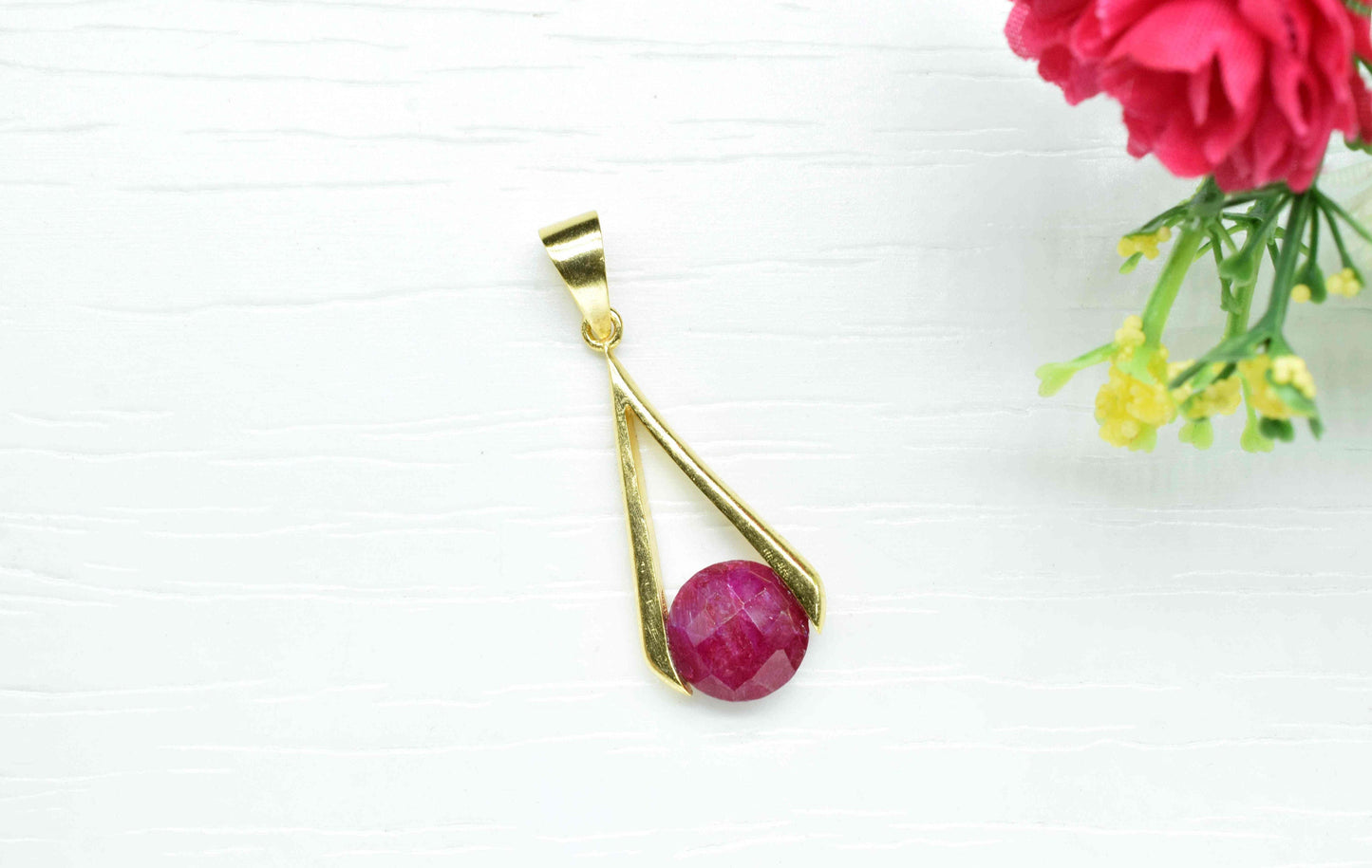 Ruby Component , Single Bail Charm , Ruby Connector Pendant , Gold Plated Connectors , Pendant Gift For Mother Unique Style Jewelry