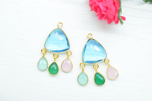 Multi Stone Bezel Charms Connector/Mix Pendant/Connector Bezel Jewelry/Station Bezel Link Pendant/Handmade Jewelry/Connector/B'day Gift