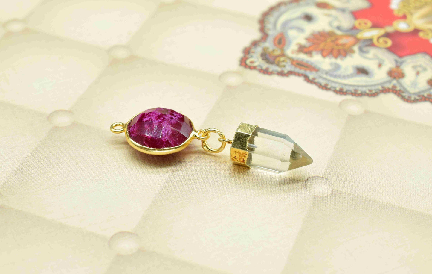 Ruby  Pendant Charms , Crystal Quartz   Dangle Earring Component , Multi Gemstone Dangle Earring , Component Jewelry , B'day Gift