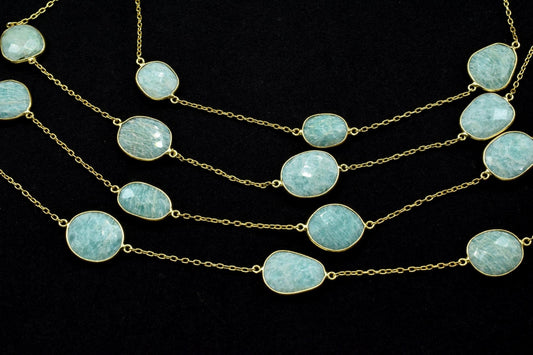 Amazonite connector link Chain-Natural Amazonite Bezel Chain,Amazonite Oval Shape Connector Chain,Amazonite bezeled chain,Amazonite jewelry