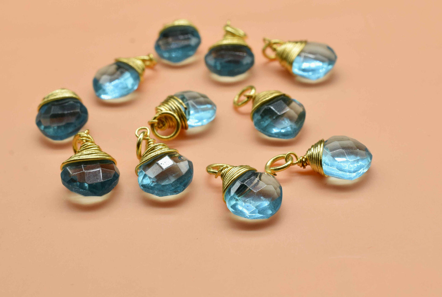Sky Topaz Wire Wrapped Connector,8mm Square Gemstone Pendants,Wire Wrapped Necklace Charm,Jewelry Making Supply,single loop connectors,Gift