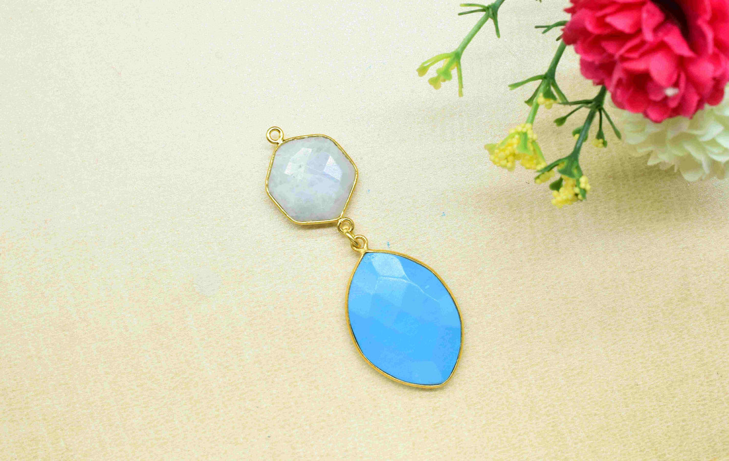 Moonstone + Turquoise  Component Pendants ,Multi Stone Dangle Earrings , Earring Component Jewelry ,Dangle pendant Charms, B'day Gift