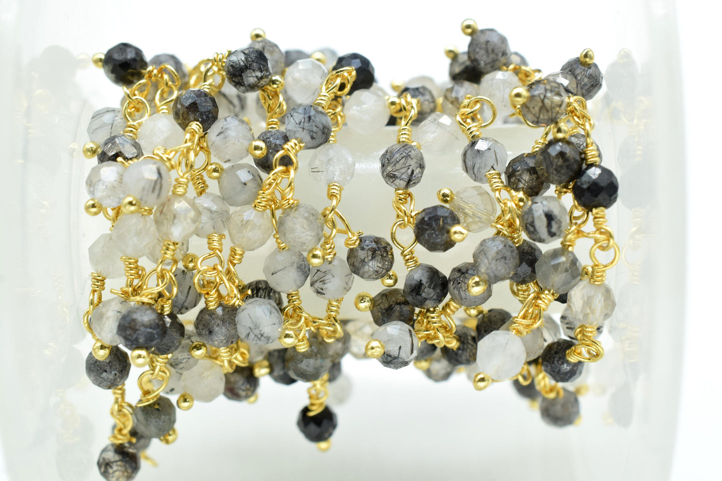 Black Rutile Cluster Rosary Chain,Gemstone Rosary Chain,Wire Wrapped Necklace Chain,Black Rutile beaded Chain,Finding Handmade Jewelry Gift