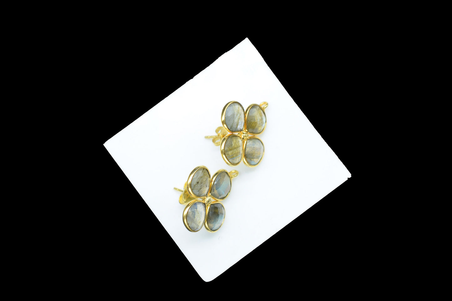 Labradorite Gemstone Earring Connector/Gold Plated Jewelry/Labradorite Handmade Jewelry/Bezel Component/Jewelry making Stone/Heart Shape