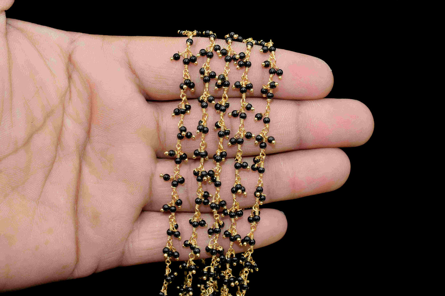 Black Onyx Cluster Rosary Chain, Handmade Jewelry Making Wire Wrapped Beaded Chain By Foot For Necklace, Exceptional Spinel Cluster Rosary