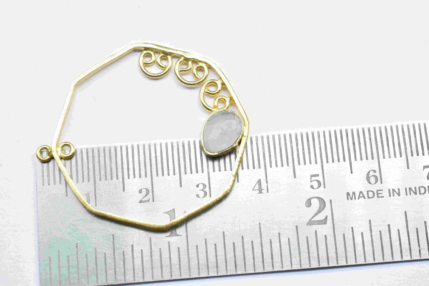 Moonstone 6x8mm Teardrop Shape Component,Gemstone Single Bail Connector,Finding 32mm Hexagon Shape Pendant,Gold Plated Earring,JewelryMaking