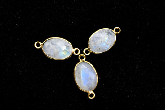 Moonstone 10x14mm oval Shape Double bail Connectors,Moonstone Teardrop pendant,Moonstone Gold Plated bezel,jewelry making charms crafts,