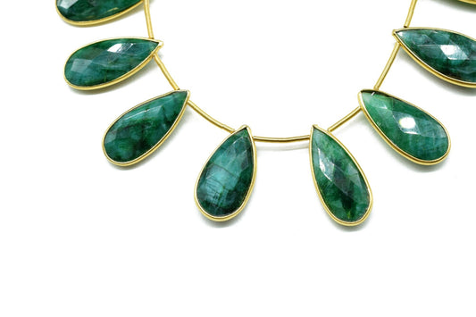 Emerald 8x20mm Pear shape charm 10 pieces strand,Checker Board cut Emerald Pendant,Emerald Pear Briolettes,Emerald single bail connectors