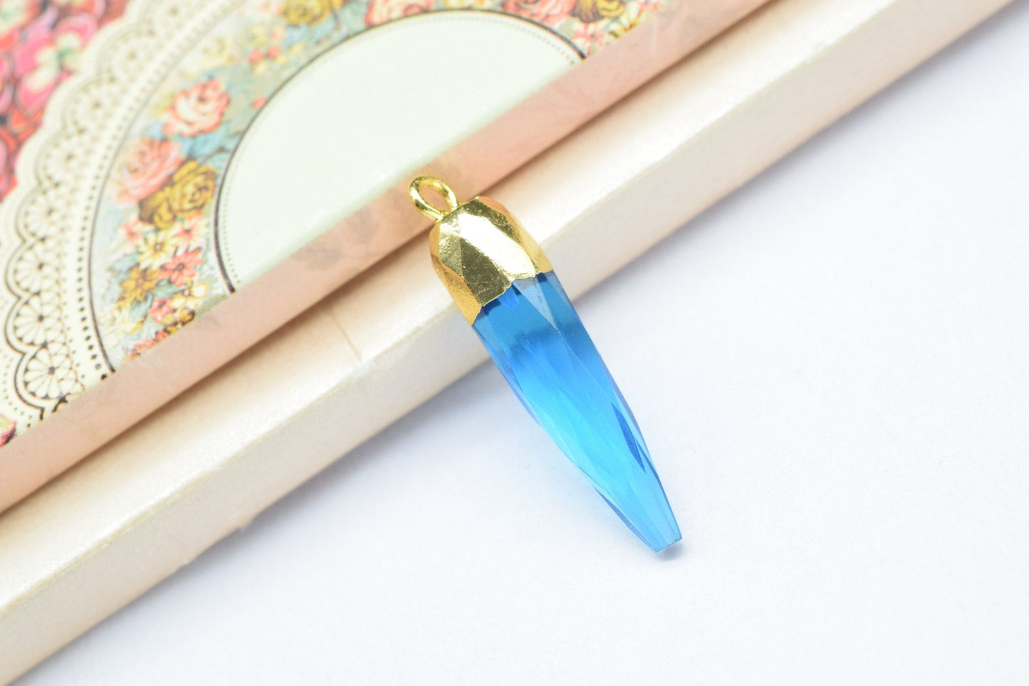 Blue Topaz Pencil Connector,Blue Topaz spike Pendant necklace Jewelry,Gemstone Single Bail Pendant,Handmade Faceted Spike Pointed Charm,Gift