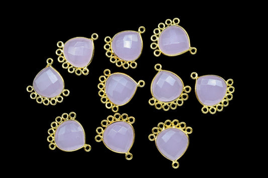 Rose Quartz 14mm Heart Bezel Charm/Charms Connector/Handmade Jewellery Connectors/Gemstone Brass Component/Women Jewelry/B'day Gift