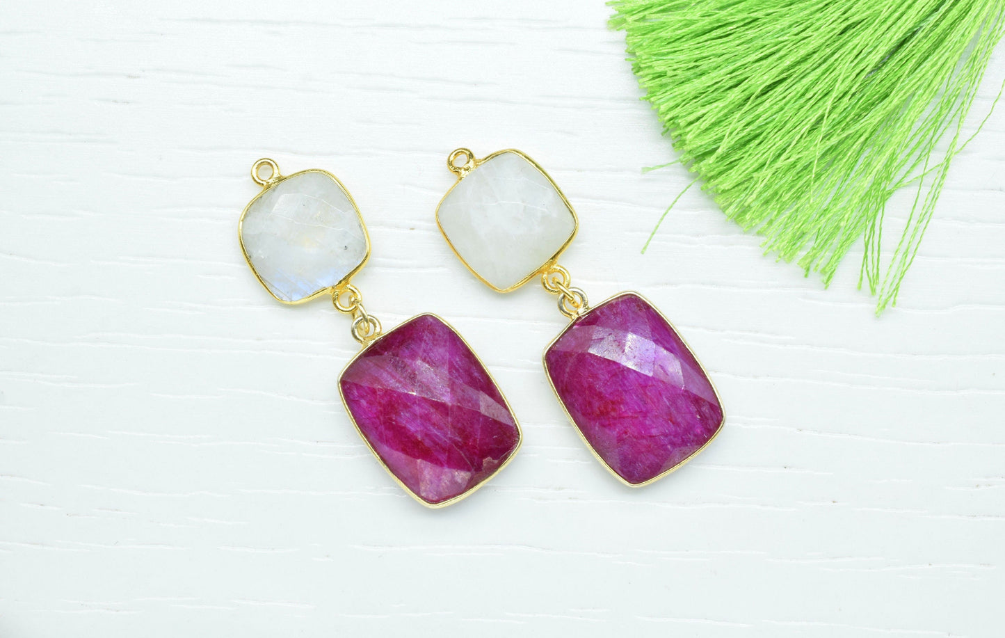 Natural Ruby Component pendant,Multi Stone Dangle Earring,Rainbow Dangle pendant Charm,Gemstone Connector,Square Shape Pendant Jewelry Gift