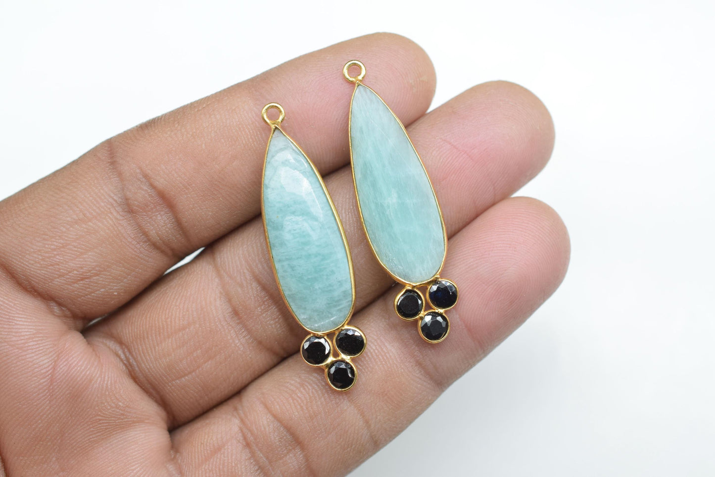 Natural Amazonite 10x30mm Pear shape Bezel charms,Amazonite Pendant,Gemstone connector,Amazonite Jewelry,Cubic zirconia Bezel charm,P121