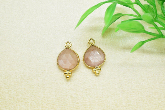 Peach Moonstone 10mm Heart Shape Pendant,Moonstone Gold Plating single bail Jewelry making supplies,Peach Moonstone Charm Pendant Jewelry