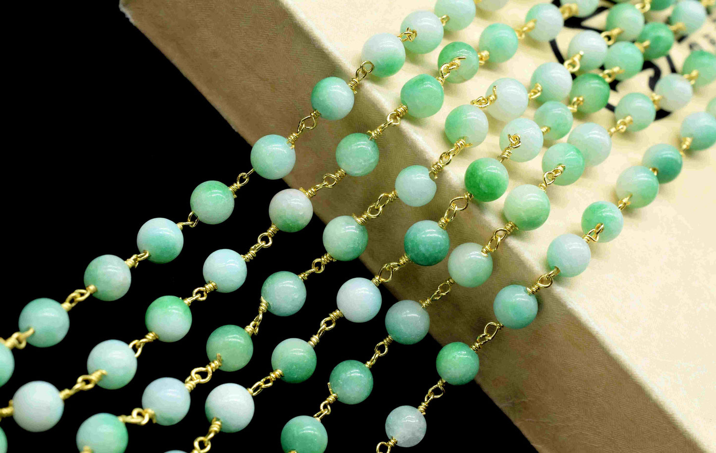 Natural Chrysoprase Gemstone 6mm Smooth Bead Chain,Chrysoprase Beaded Rosary Chain Jewelry,Chrysoprase Wire Wrapped Gold Plating rosary,gift